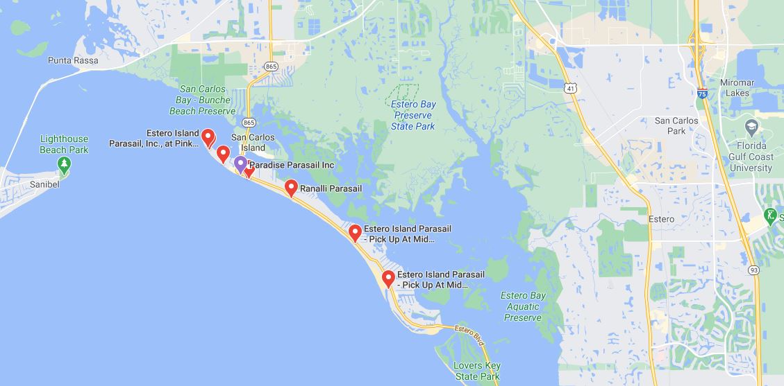 Parasailing- Map-Fort Myers Beach